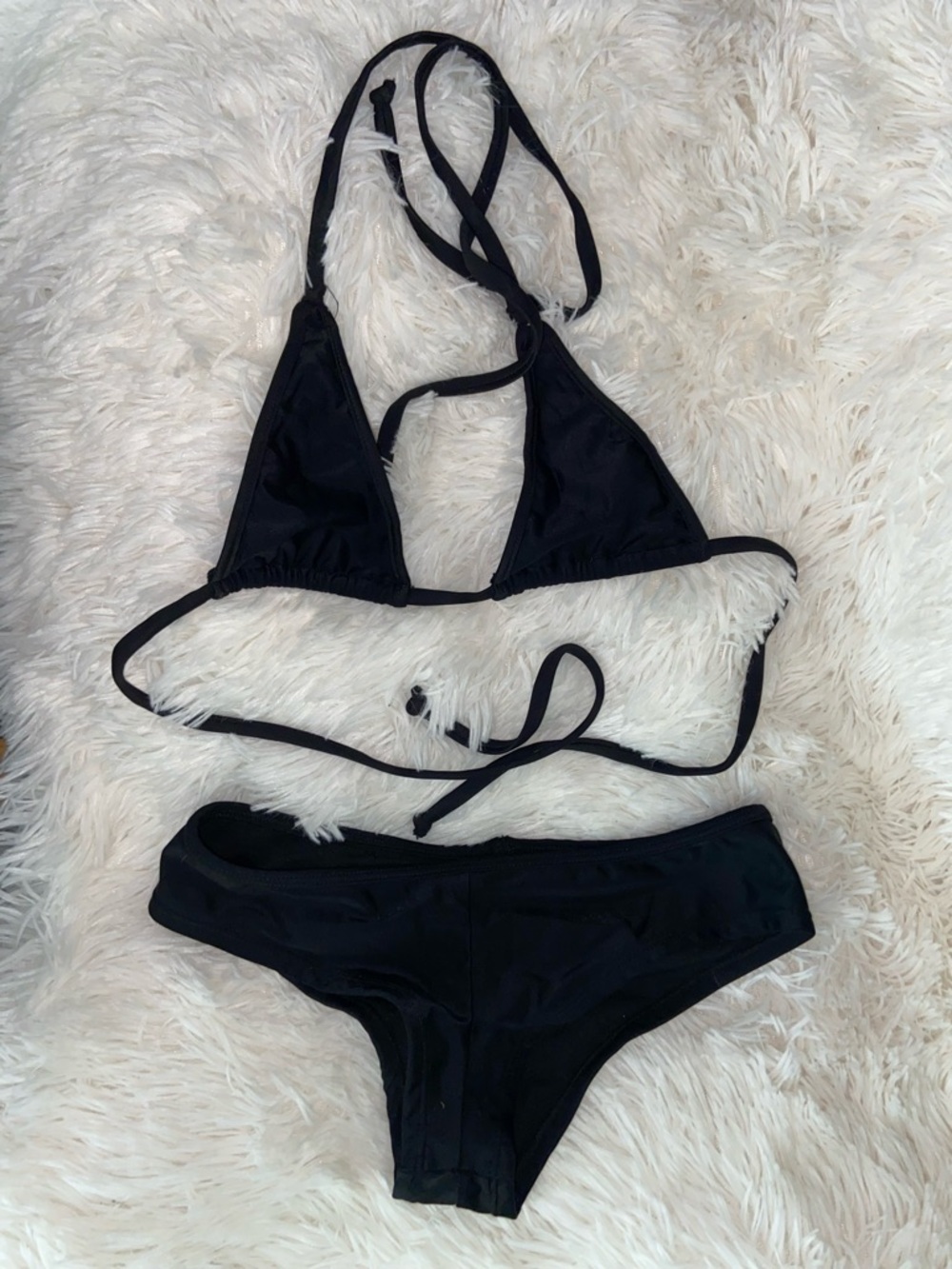 Women's Black Triangle Tie Bikini Set